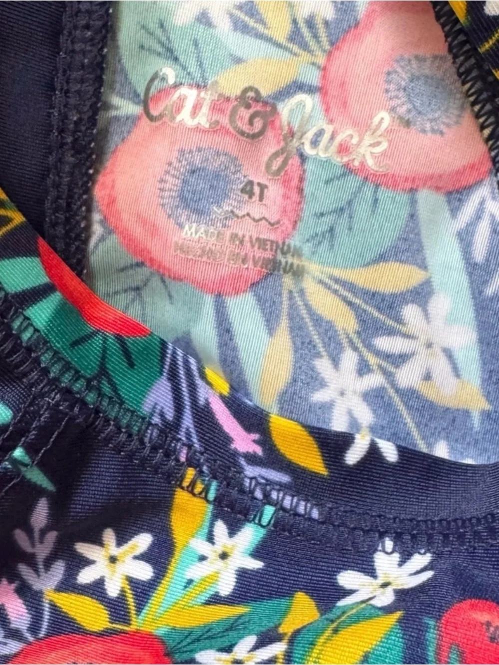 Cat & Jack Girls 4T Floral One Piece Rash Guard Swimsuit Long Sleeve Navy